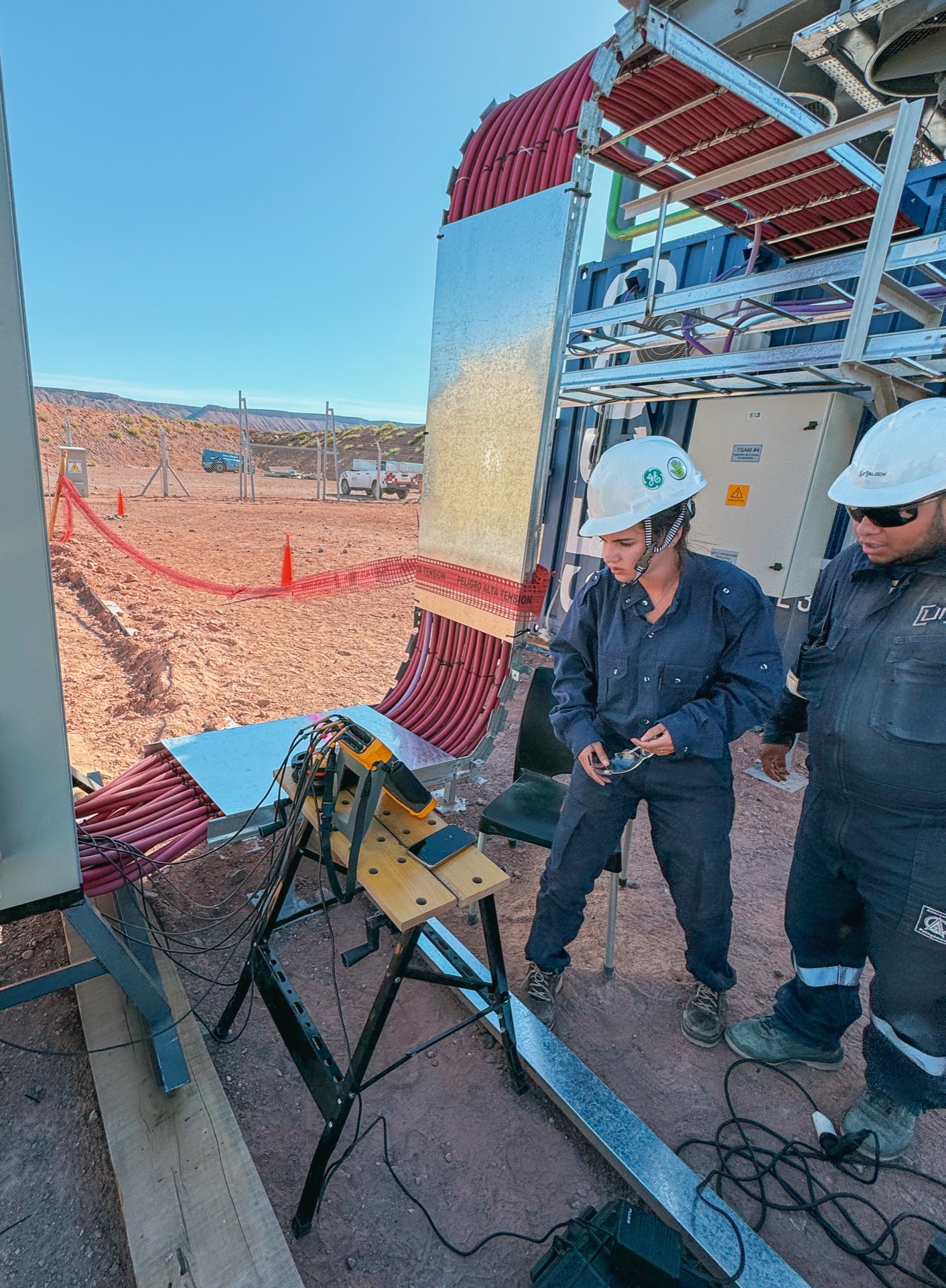 Engineers deploying mobile data center at oil field site